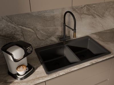 Детальное фото товара: Rivelato ADRIA 1523517, смеситель, гранит, антрацит 501 золото