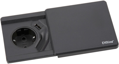 Детальное фото товара: EVOLINE Square80, блок розеток с Qi-зарядкой,1 эл. розетка, 1 USB зарядка, черный