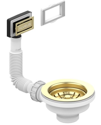 ALVEUS выпуск для мойки 114 GOLD new c рамкой и заглушкой (гофра)