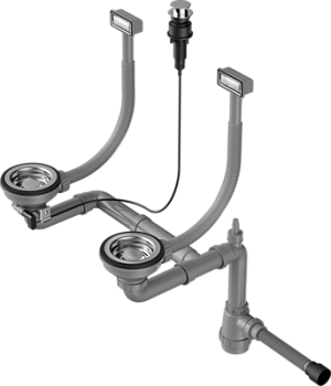 Фото товара: Omoikiri WK-2-IN-A Арматура для двухчашевых моек с прямоугольными переливами, нержавеющая сталь