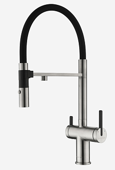 Фото товара: Paulmark GRAVITY, смеситель, никель, черный шланг