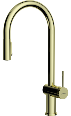 Детальное фото товара: Omoikiri Tahara-SB-LG, смеситель, светлое золото