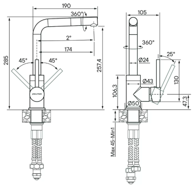 Paulmark HONNER, смеситель, гранит, черный Детальное фото товара: Paulmark HONNER, смеситель, гранит, черный