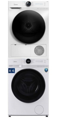 Детальное фото товара: Midea стирка MF200D80WBS/W-RU + сушка MD200D90WB/W-RU + соед.эл MSKK-W01