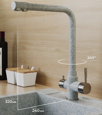 Детальное фото товара: Polygran Вега, смеситель, светло-серый №314