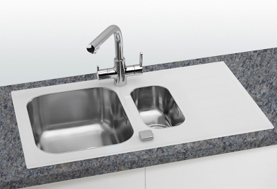 Детальное фото товара: ALVEUS GLASSIX 20 RAL9005-90, мойка, нержавеющая сталь/стекло, белый (в компл.с сифон)