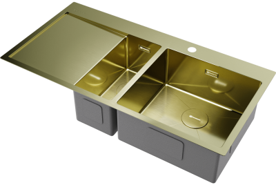 Детальное фото товара: Omoikiri Akisame 100-2-LG-R, мойка, нержавеющая сталь/светлое золото, чаша справа