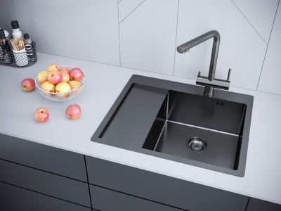 Детальное фото товара: Paulmark KRONER 59F, мойка, нержавеющая сталь, вороненая сталь, правая