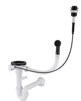 GranFest Сифон одинарный 3 1/2"  полу-автомат с круглым переливом, черный