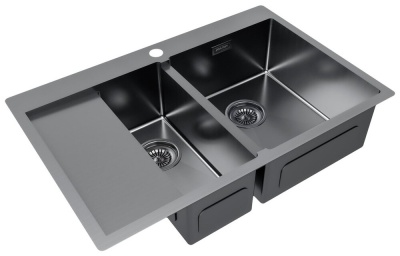 Детальное фото товара: Paulmark KRONER 78/2SF, мойка, нержавеющая сталь, вороненая сталь, правая