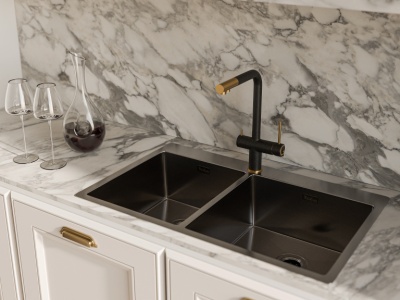 Детальное фото товара: Rivelato LUGANO 1523513 antracite/oro, смеситель, гранит, антрацит/золото