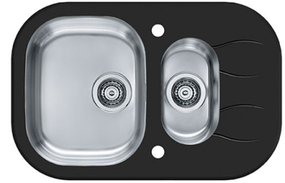 ALVEUS WAVE 30, мойка, нержавеющая сталь/стекло, черный  (компл.с сиф. 1077134)