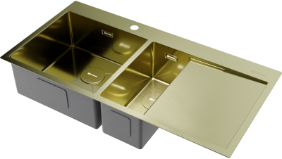 Детальное фото товара: Omoikiri Akisame 100-2-LG-L, мойка, нержавеющая сталь/светлое золото, чаша слева