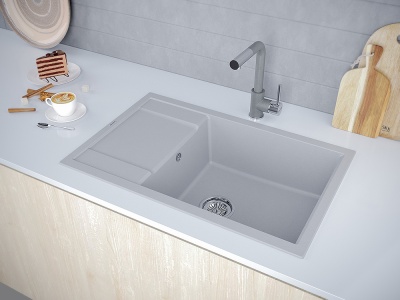 Paulmark FLUGEN 60, мойка, гранит, серый металлик Детальное фото товара: Paulmark FLUGEN 60, мойка, гранит, серый металлик