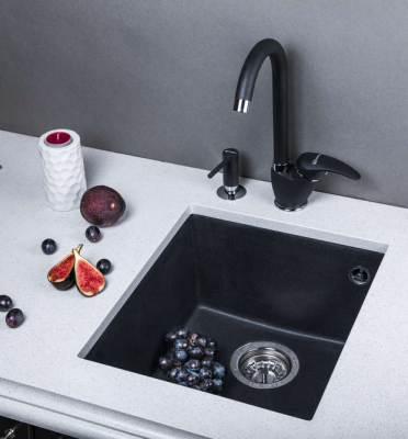Omoikiri Bosen 38-U-BL, мойка, гранит, черный Детальное фото товара: Omoikiri Bosen 38-U-BL, мойка, гранит, черный