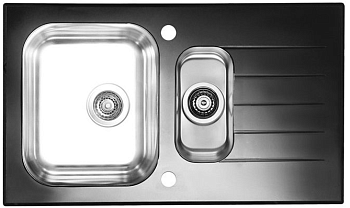Фото товара: ALVEUS GLASSIX 20 RAL9005-90, мойка, нержавеющая сталь/стекло, черный (в компл.с сифон 1077134)