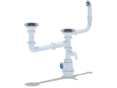 GranFest Сифон двойной Ани Грот 3 1/2" с переливом и отводами Анипласт