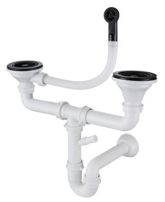 Детальное фото товара: GranFest Сифон двойной 3 1/2" с круглым переливом, черный