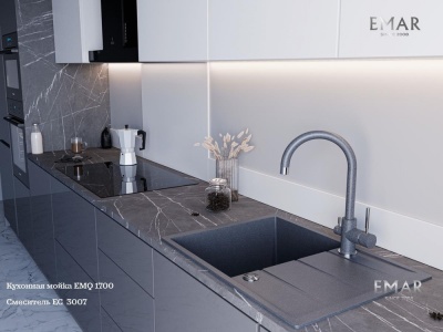 Emar EMQ-1700.Q, мойка, гранит, антрацит Детальное фото товара: Emar EMQ-1700.Q, мойка, гранит, антрацит