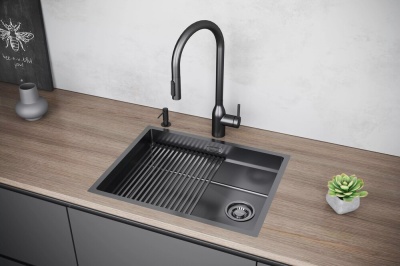 Paulmark NEXT-PRO 58 UNI, мойка, нержавеющая сталь, вороненая сталь Детальное фото товара: Paulmark NEXT-PRO 58 UNI, мойка, нержавеющая сталь, вороненая сталь