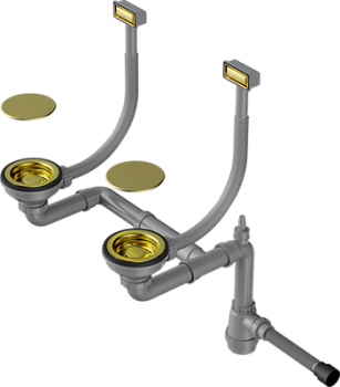 Фото товара: Omoikiri WK-2C-LG Арматура для двухчашевых моек с прямоугольными переливами, светлое золото