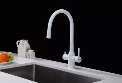 Paulmark SALIX, смеситель, белый матовый, белый шланг Детальное фото товара: Paulmark SALIX, смеситель, белый матовый, белый шланг