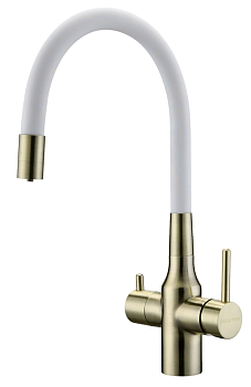 Фото товара: Paulmark SALIX, смеситель, бронза, белый шланг