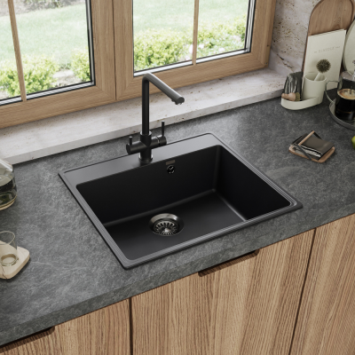 Детальное фото товара: Maunfeld Perla 580 MFQS-580B, мойка, гранит, черный