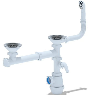 GranFest Сифон двойной  Ани Грот 3 1/2" с переливом и отводами Анипласт