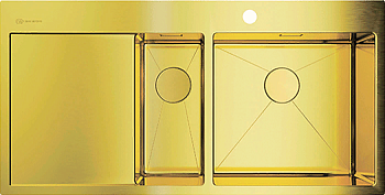 Фото товара: Omoikiri Akisame 100-2-LG-R, мойка, нержавеющая сталь/светлое золото, чаша справа