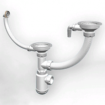 Фото товара: GRANULA сифон двойной GRAND 31/2 с круглым переливом и отводом ЭКОНОМ