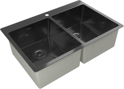 Детальное фото товара: Rivelato RINOX 7450 2В PVD black, мойка, нержавеющая сталь, черный