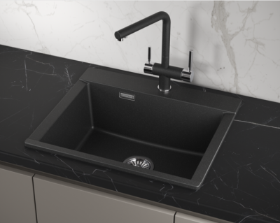 GRANULA ES-5804 мойка, гранит, черный Детальное фото товара: GRANULA ES-5804 мойка, гранит, черный