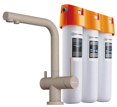 Детальное фото товара: Omoikiri Nagano-SA-P, смеситель, гранит, бежевый + Pure drop Lite