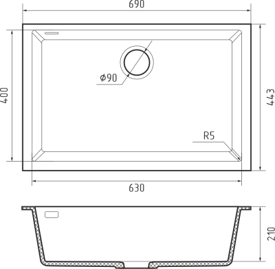 Детальное фото товара: Rivelato STRIA SR-6963 nero profondo, мойка, гранит, черный