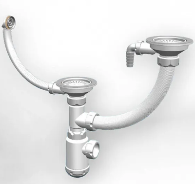 Детальное фото товара: GRANULA сифон двойной GRAND 31/2 с круглым переливом и винтом и отводом металл