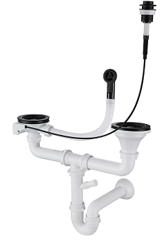 Фото товара: GranFest Сифон двойной 3 1/2" полу-автомат с круглым переливом, черный