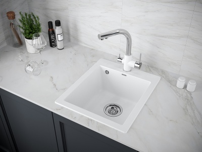 Paulmark KANTE 40, мойка, гранит, белый Детальное фото товара: Paulmark KANTE 40, мойка, гранит, белый