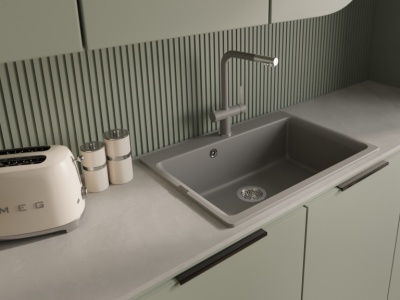 Детальное фото товара: Rivelato LUGANO 1523513 grigio/cromo, смеситель, гранит, серый/хром