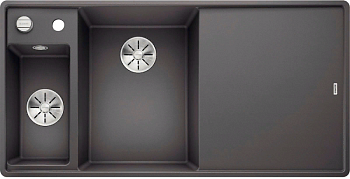 Фото товара: Blanco Axia III 6S-F, мойка, чаша слева, гранит, темная скала, доска стекло