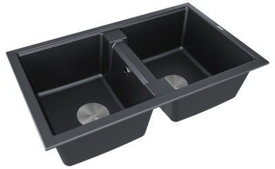 Paulmark TANDEM 80/2, мойка, гранит, черный металлик Детальное фото товара: Paulmark TANDEM 80/2, мойка, гранит, черный металлик