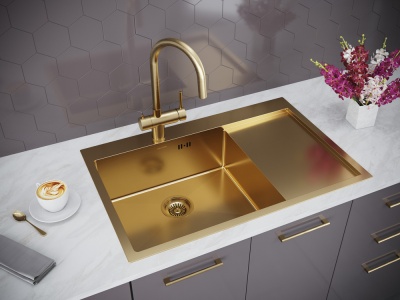 Детальное фото товара: Paulmark KRONER 78F, мойка, нержавеющая сталь, брашированное золото