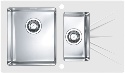 ALVEUS KARAT 20, мойка, нержавеющая сталь/стекло, белый (в компл.с сифоном 1092272)