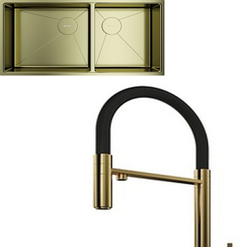 Фото товара: Omoikiri Taki 85-2-LB-U/IF-LG Side + Kanto-PVD-LG светлое золото