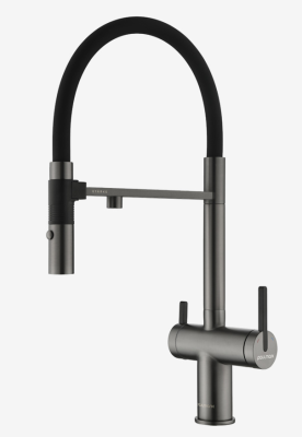 Детальное фото товара: Paulmark GRAVITY, смеситель, вороненая сталь, черный шланг