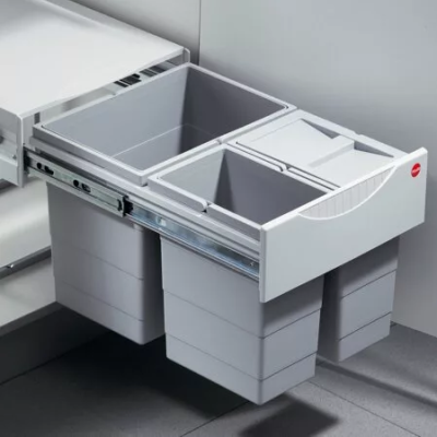 Hailo Space Saving выдвижная мусорная система с 3 ведрами 18л, 8,5л, 8,5л с крышкой             