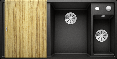 Детальное фото товара: Blanco Axia III 6S, мойка,чаша справа, гранит, черный, разделочный столик ясень