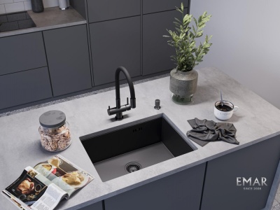 Детальное фото товара: Emar EMB-123 PVD Nano Dark, мойка, нержавеющая сталь, вороненая сталь