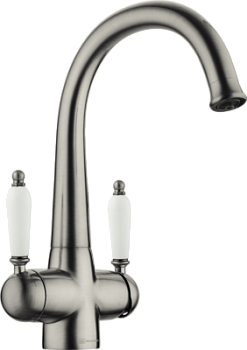 Фото товара: Omoikiri Okinawa-2-SI, смеситель, античное серебро, ручки смесителя - керамика