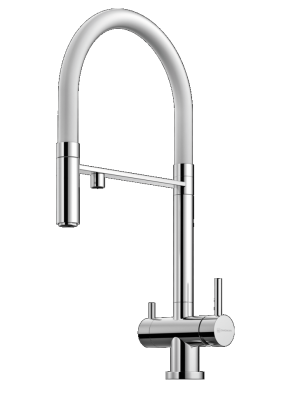 Детальное фото товара: Omoikiri Kanto-C, смеситель, хром/белый гибкий шланг